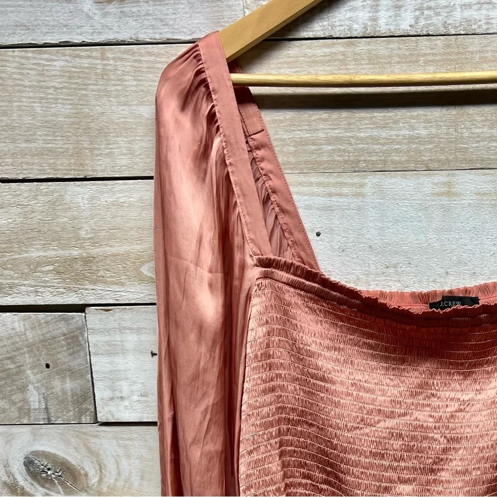 J Crew Top Womens XL Pink Satin Square Neck Smocked Puff‎ Sleeve Crop Boho